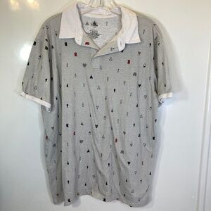 Disney SNACKS Gray Polo Shirt Sz L Short Sleeve Pretzel Turkey Leg Mickey Bar